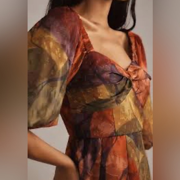 Hutch Printed Twist-Front Puff-Sleeve Ruffle-Hem Dress Size XS NWT - Picture 3 of 14